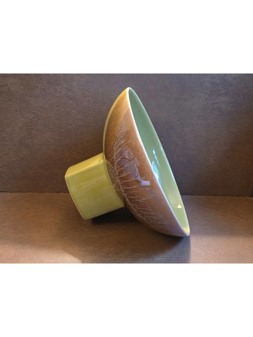 Destinos S.A. Ceramic Pedestal Bowl Portugal Green & Brown Glaze